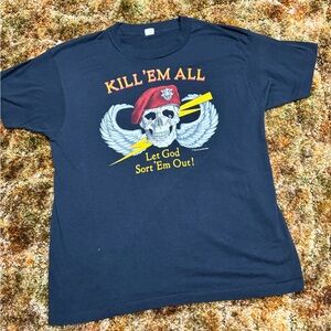 Navy T-Shirt with Skull and Wings Graphic
